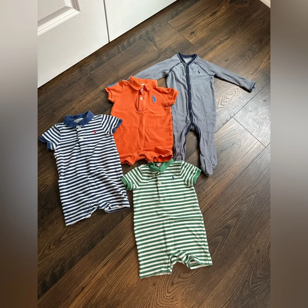 Bundle of Boys Four Ralph Lauren Polo Romper/Footie Size 9 Months